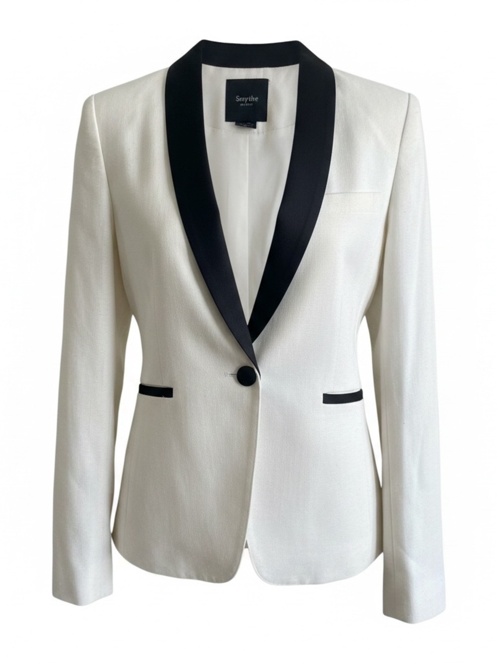 Smythe Off White Blazer with Black Satin Shawl Lapel